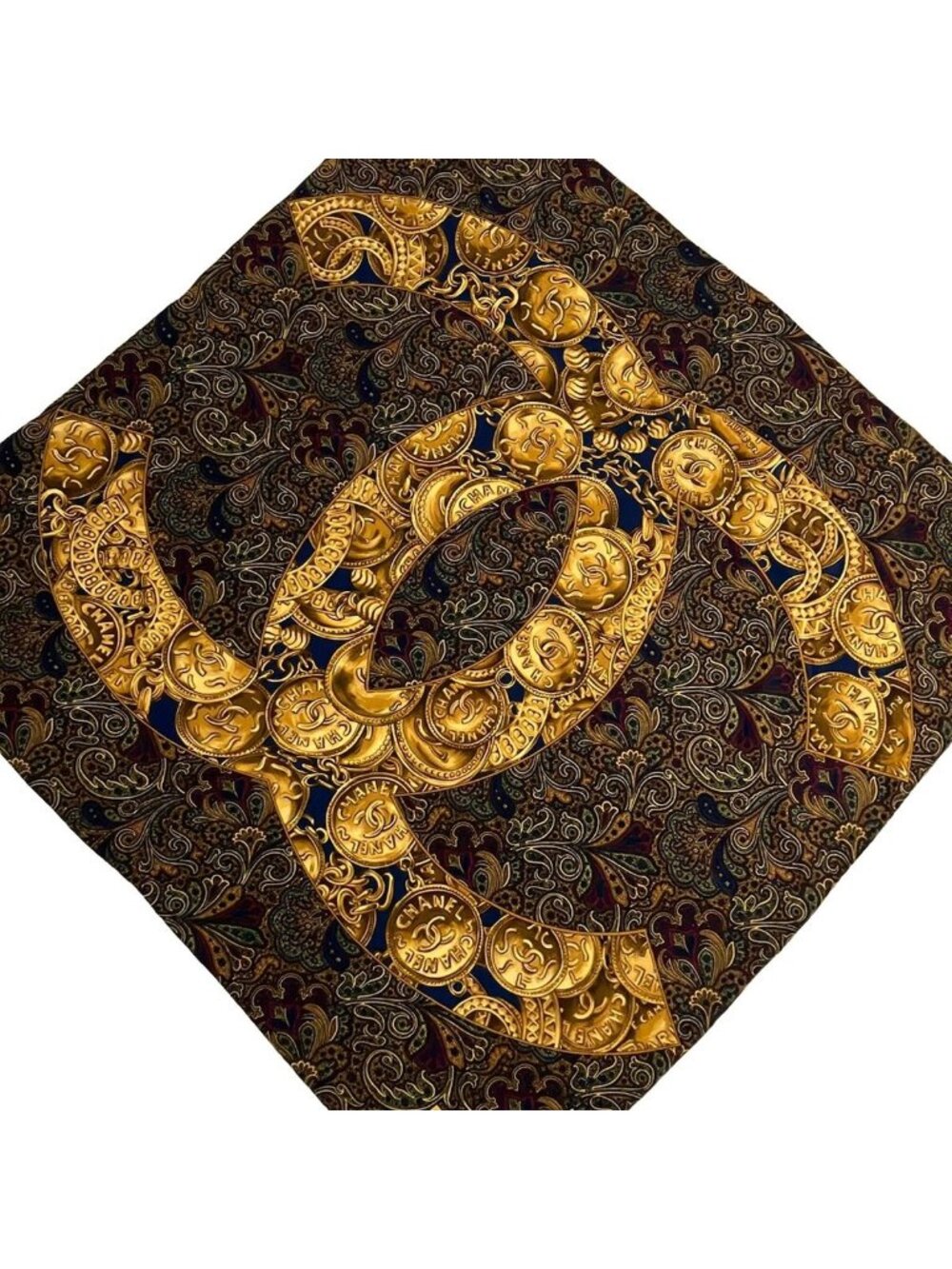 Chanel Scarf Gold Multi CC Logo Chain Silk